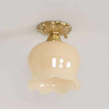Vintage Ceiling Light  Brass  Beige Glass Tulip Shade - Product detail 17