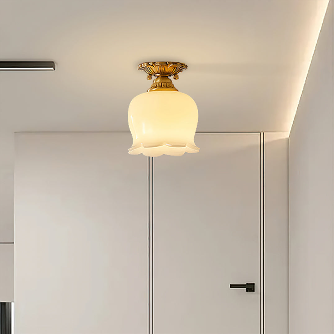 Vintage Ceiling Light  Brass  Beige Glass Tulip Shade - Product detail 10