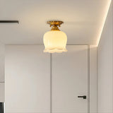 Vintage Ceiling Light  Brass  Beige Glass Tulip Shade - Product detail 10