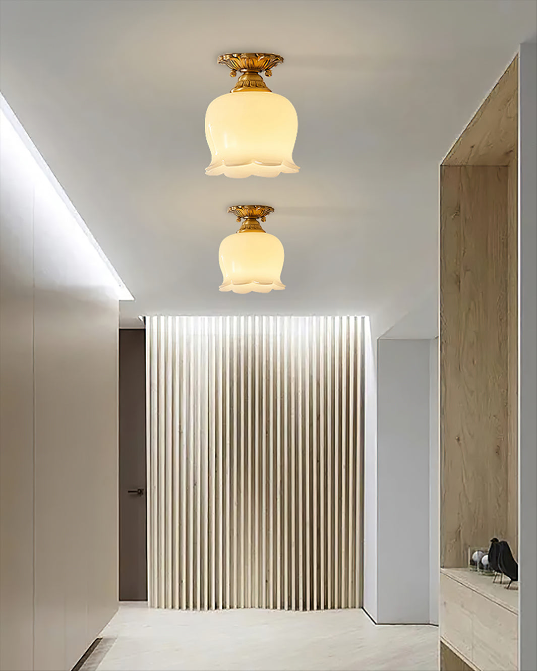Vintage Ceiling Light  Brass  Beige Glass Tulip Shade - Product detail 11