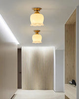 Vintage Ceiling Light  Brass  Beige Glass Tulip Shade - Product detail 11