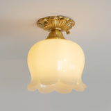 Vintage Ceiling Light  Brass  Beige Glass Tulip Shade - Product detail 12