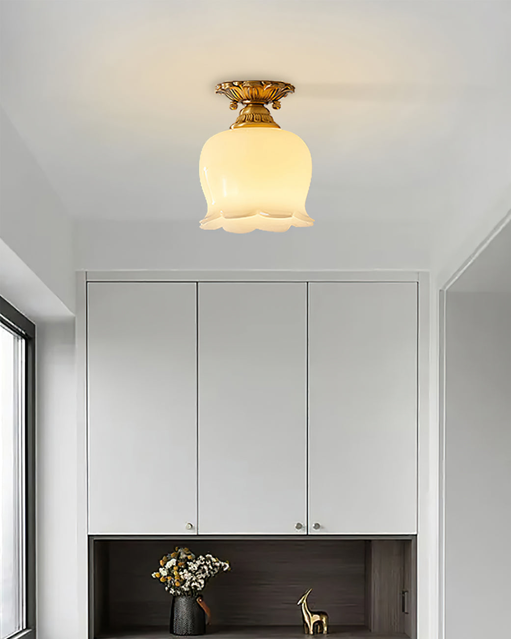 Vintage Ceiling Light  Brass  Beige Glass Tulip Shade - Product detail 9