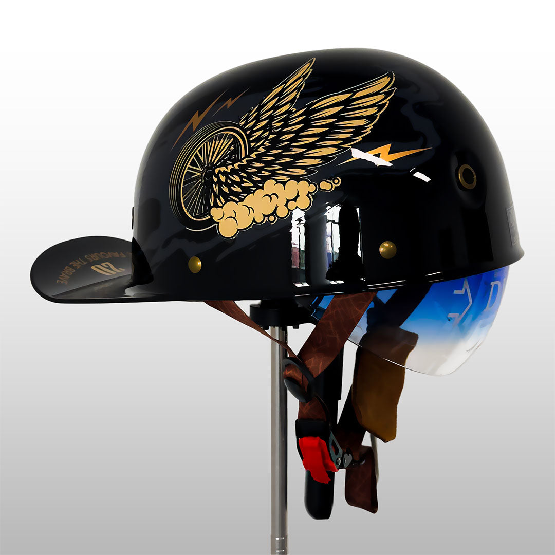 Motorcycle Baseball Cap Helmet  Golden Wings Design - Product showcase