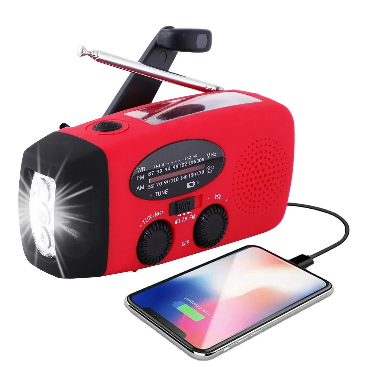 Emergency Radio Power Bank  Solar Hand Crank AMFM with LED Flashlight - Detailed view