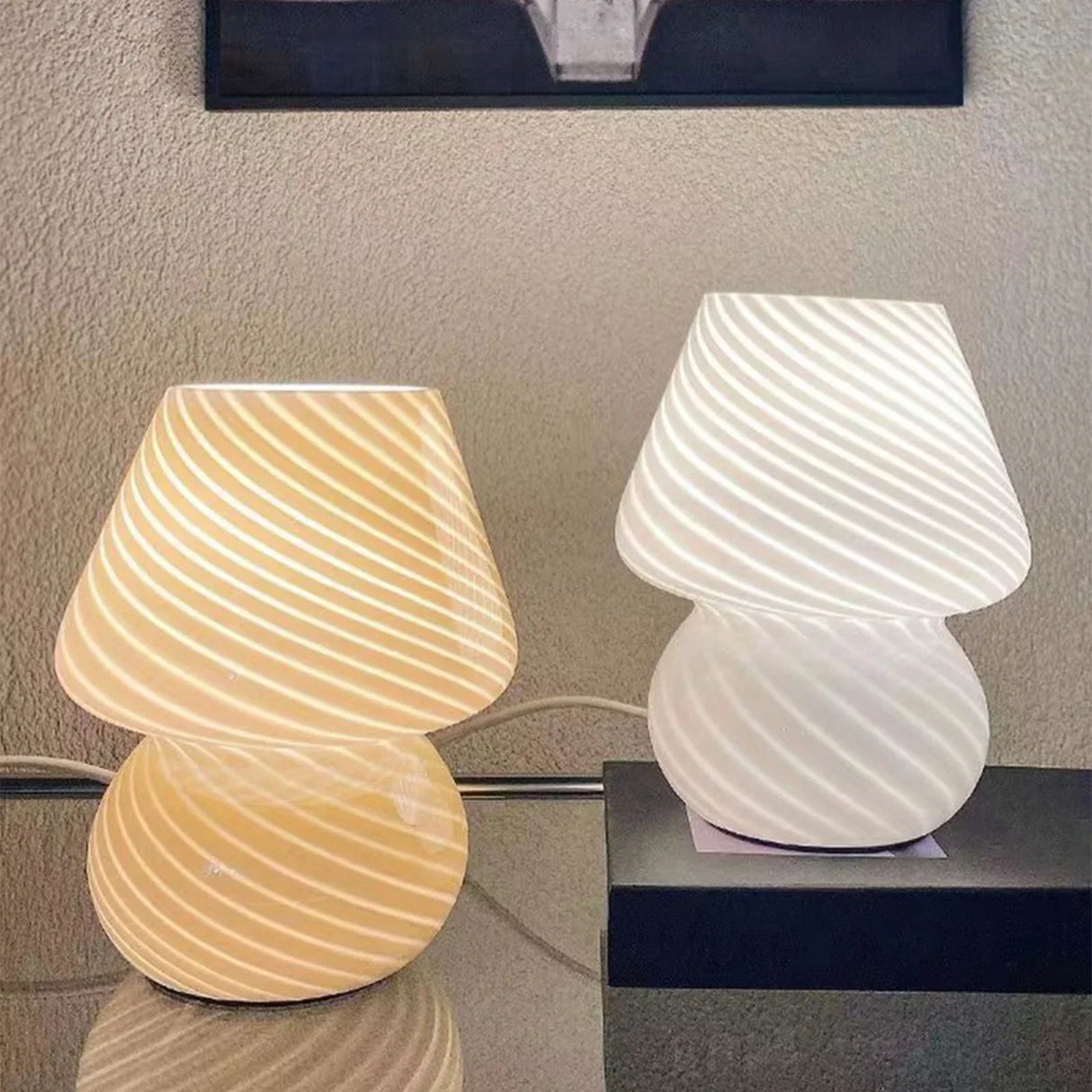 Modern Glass Table Lamp  Spiral Striped Mushroom Design - Product example