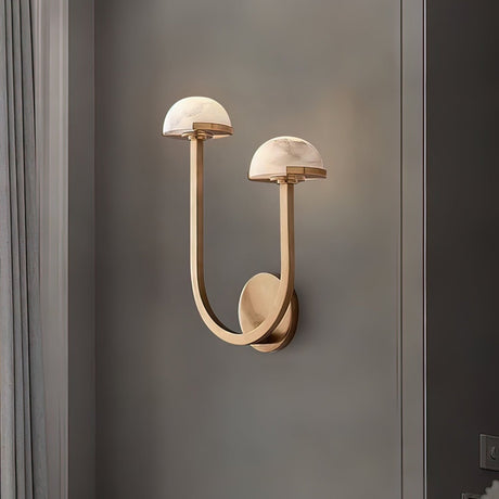 Modern Mushroom Wall Light  Brass and Alabaster Dual Sconce - Product showcase