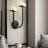 Modern Mushroom Wall Light  Brass and Alabaster Dual Sconce - Detailed view