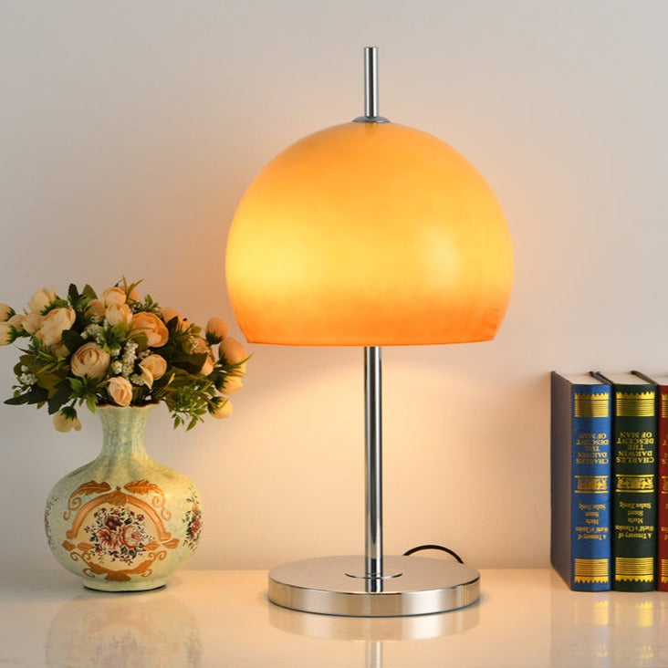 Bauhaus Table Lamp  Amber Glass Dome Shade - Detailed view