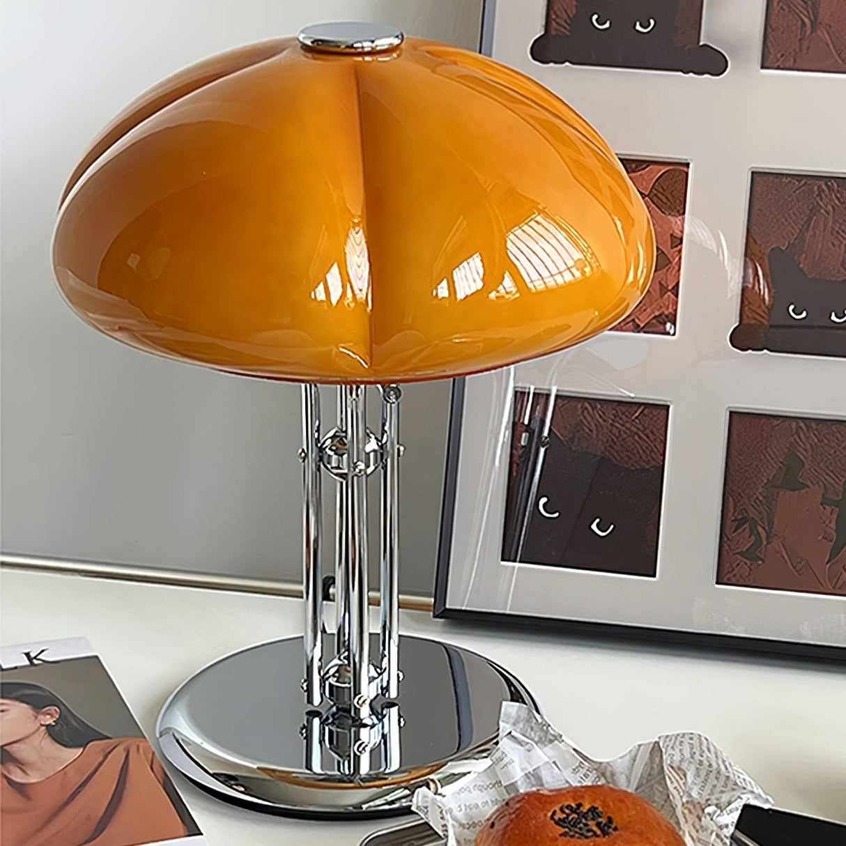 Bauhaus Table Lamp  Amber Glass Dome Shade - Product detail 53