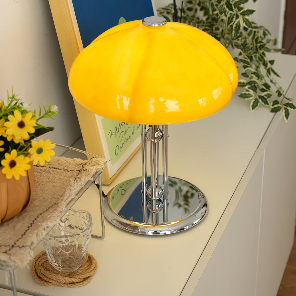 Bauhaus Table Lamp  Amber Glass Dome Shade - Product example