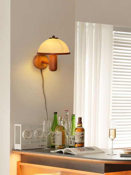 Modern Wood Wall Lamp  Oak Dome Shade Design - Product detail 11