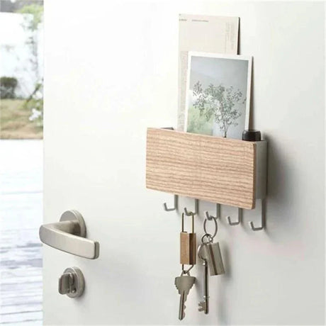 Wall Key Holder  Bamboo Wood 5-Hook Organizer - Product example