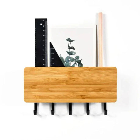 Wall Key Holder  Bamboo Wood 5-Hook Organizer - Product detail 10