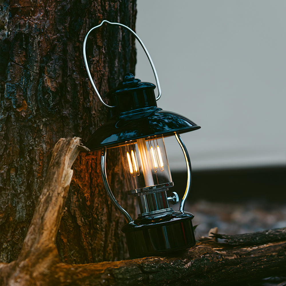 Outdoor LED Lantern  Black Iron Battery Powered Table Lamp - Detailed view