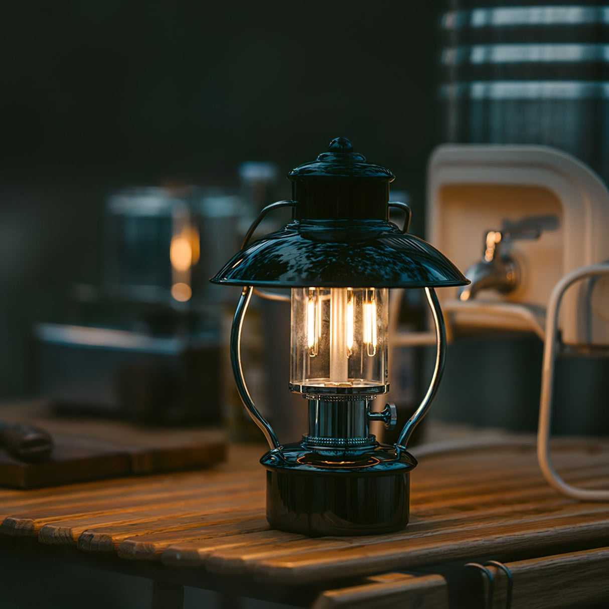 Outdoor LED Lantern  Black Iron Battery Powered Table Lamp - Product detail 6