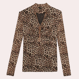 Leopard Print Mesh Top  Choker Neck Design - Product example