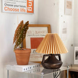Ceramic Table Lamp  Pleated Shade Brown Base - Detailed view