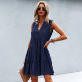Summer Mini Dress  Tiered Cotton Blend V-Neck Design - Product detail 9