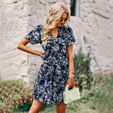 Floral Summer Mini Dress  V-Neck Tiered Design - Product detail 11