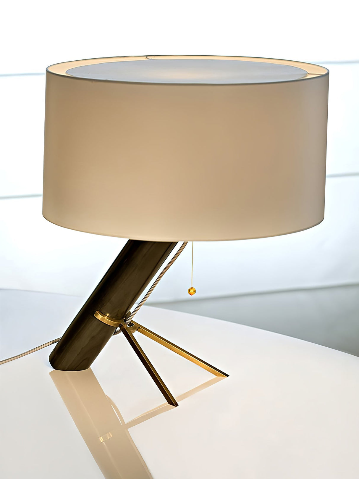 Modern Table Lamp  Dark Wood Base Golden Accents - Product detail 7