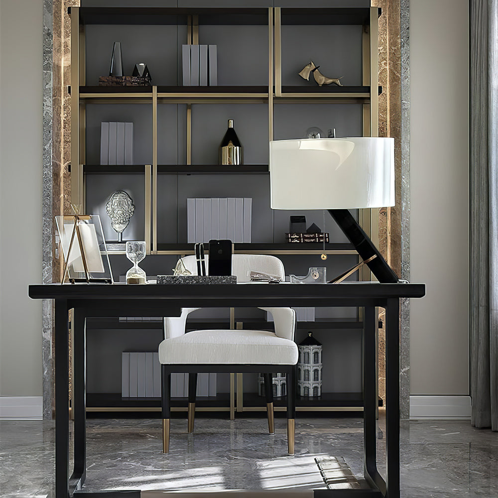 Modern Table Lamp  Dark Wood Base Golden Accents - Product example