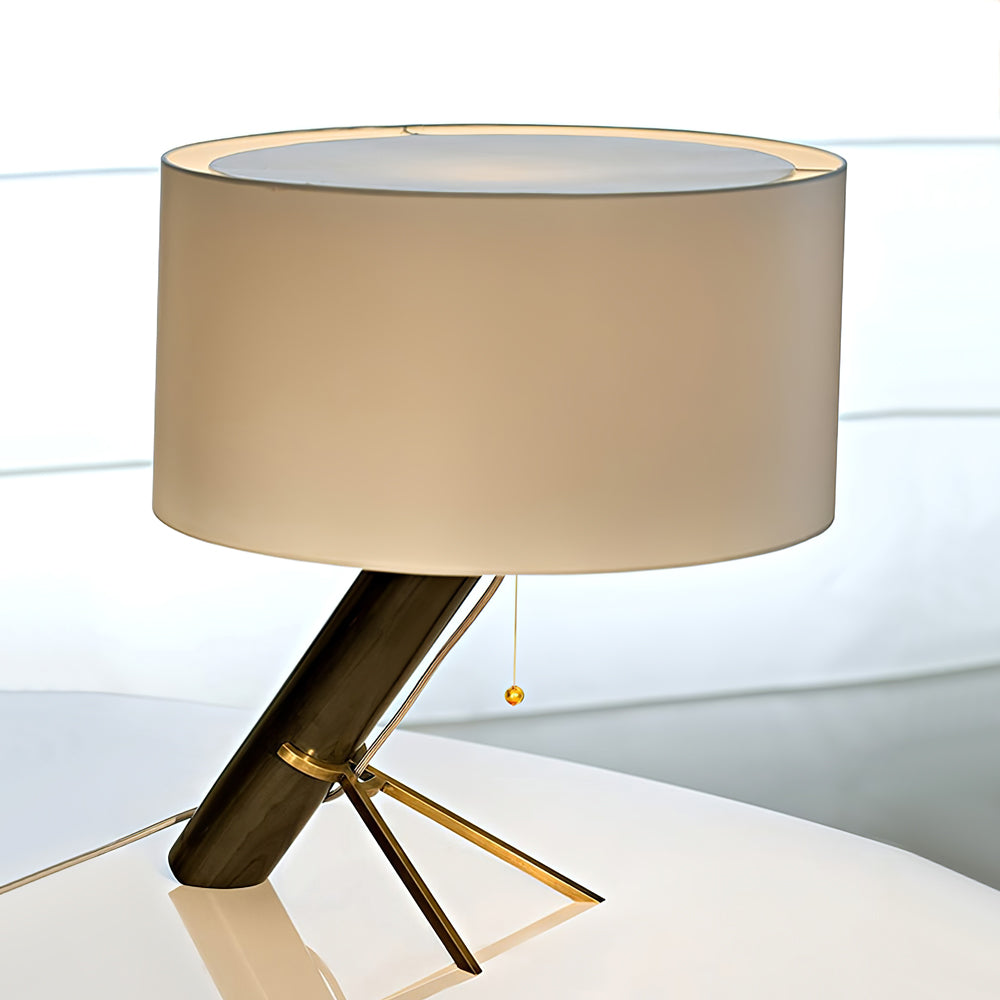 Modern Table Lamp  Dark Wood Base Golden Accents - Detailed view