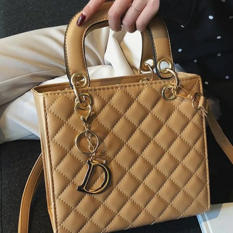 Quilted Chain Tote Bag  Diamond Pattern Leather Design - Product showcase