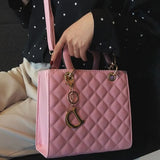 Quilted Chain Tote Bag  Diamond Pattern Leather Design - Detailed view