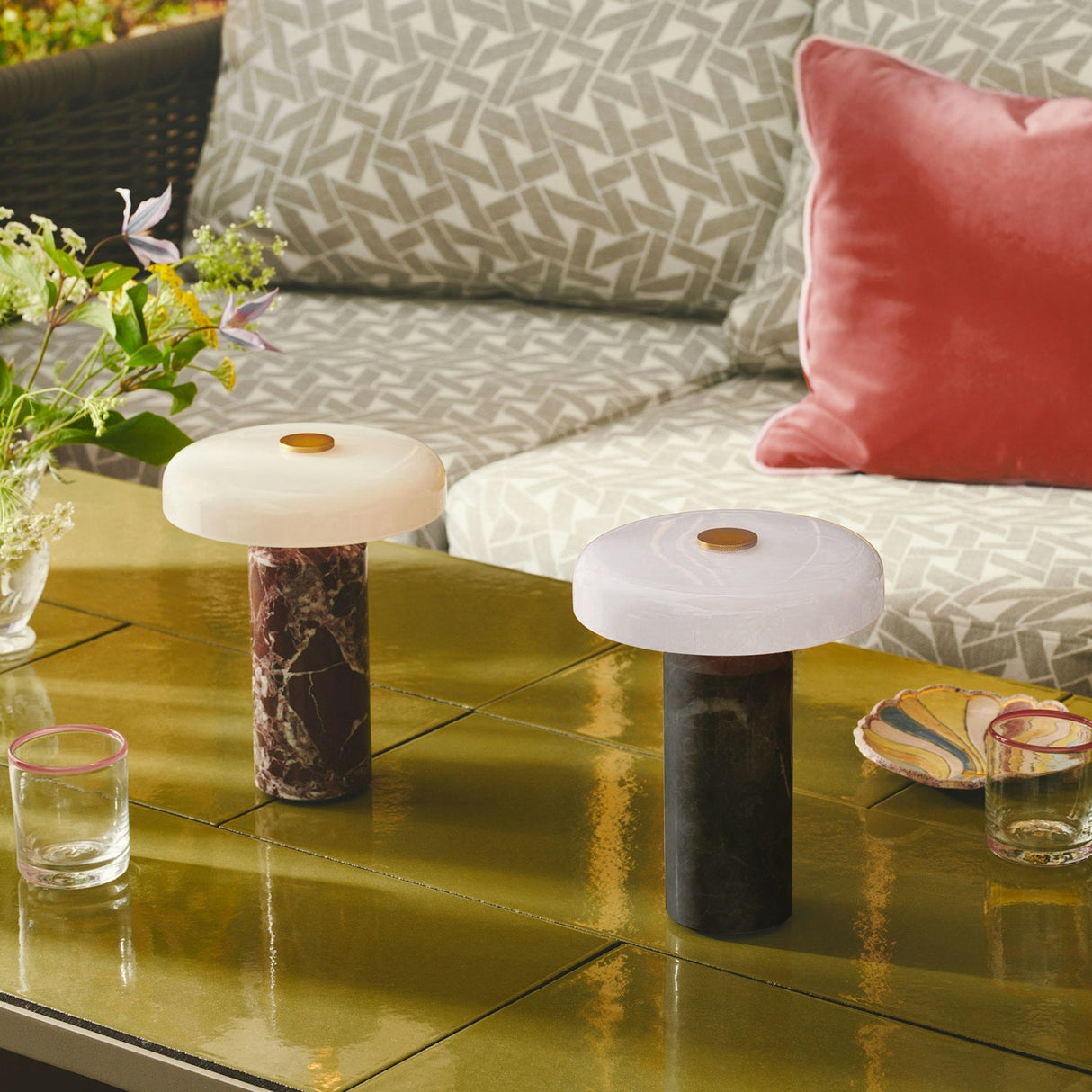 Modern Marble Table Lamp  White Glass Dome Shade - Product detail 4