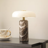 Modern Marble Table Lamp  White Glass Dome Shade - Detailed view