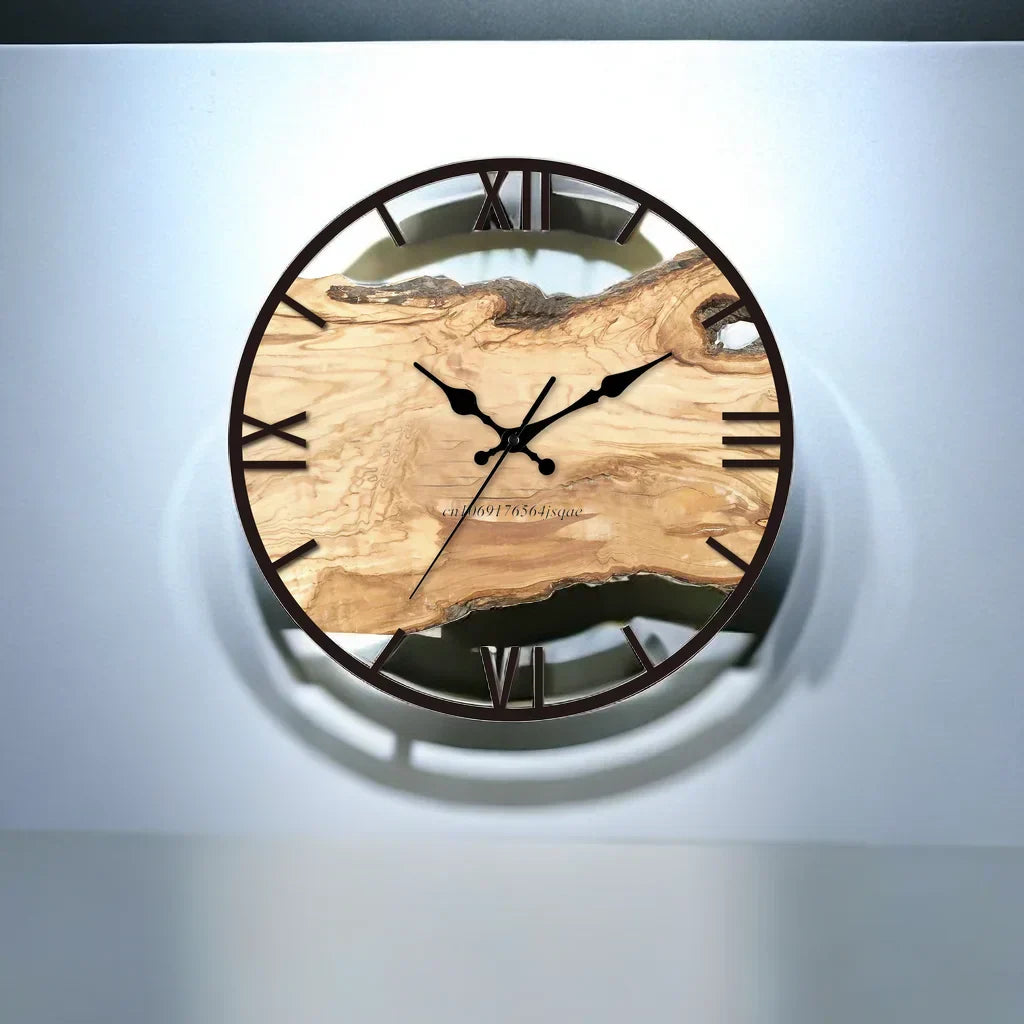 Natural Wood Wall Clock  Live Edge Design With Roman Numerals - Product example