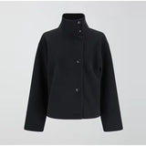 Womens Short Wool Coat  Stand Collar Button Closure - Product showcase