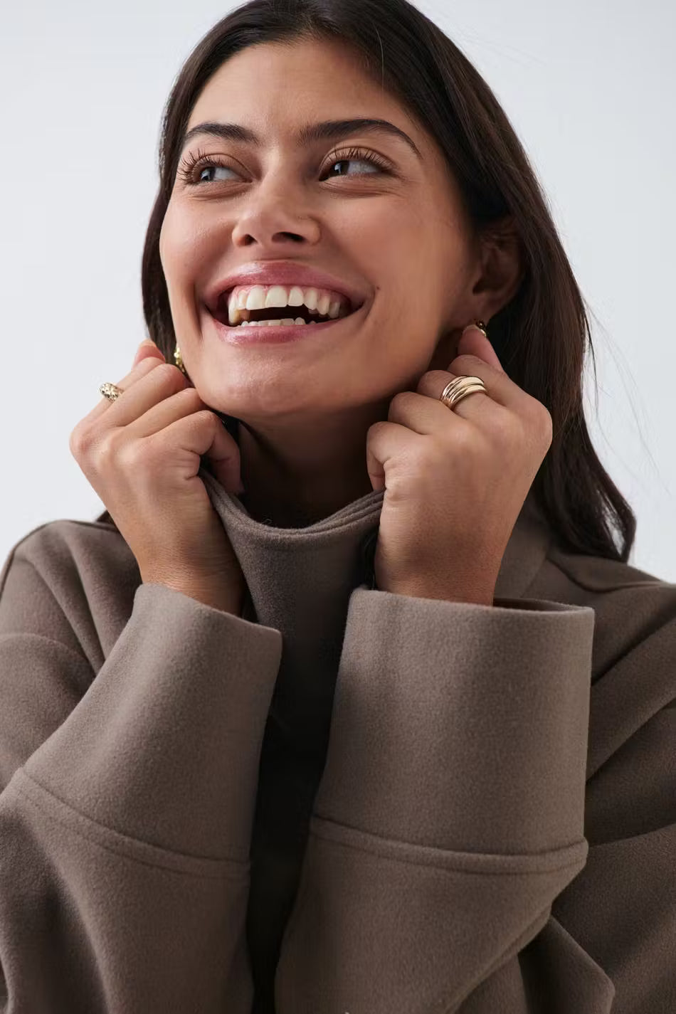 Womens Short Wool Coat  Stand Collar Button Closure - Product example
