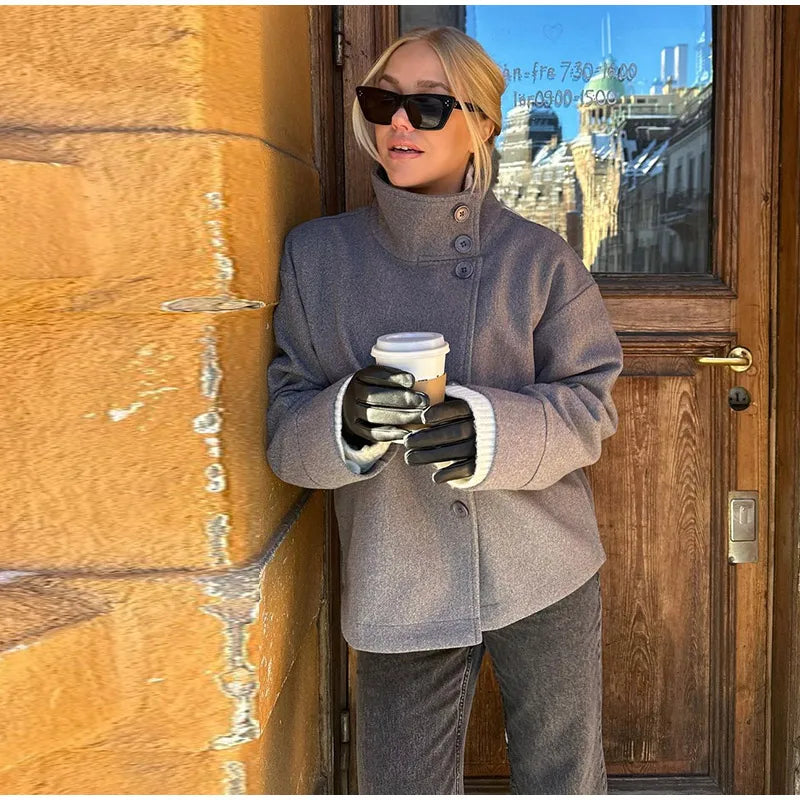 Womens Short Coat  Modern Button Front Design - Product detail 4