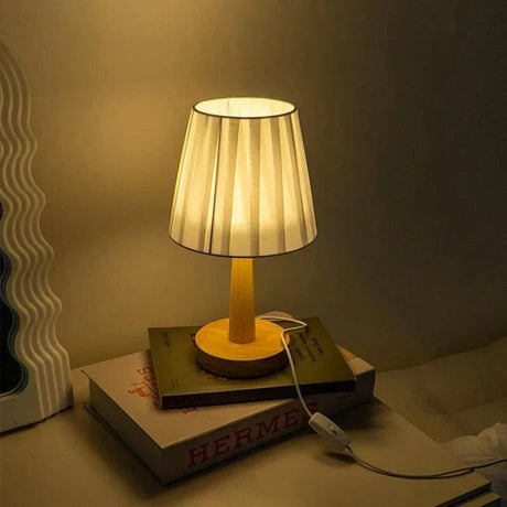 Minimalist Table Lamp  Natural Wood Base With White Shade - Product detail 6