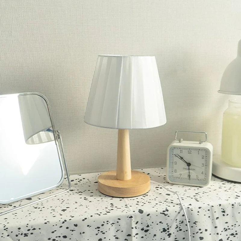 Minimalist Table Lamp  Natural Wood Base With White Shade - Product detail 5