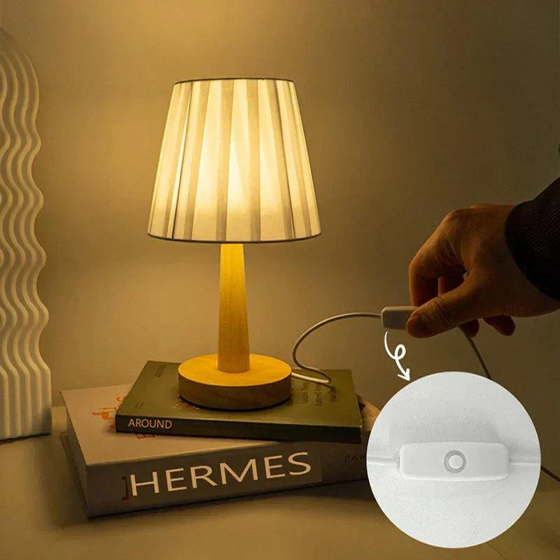 Minimalist Table Lamp  Natural Wood Base With White Shade - Product detail 4
