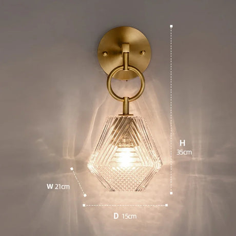 Art Deco Wall Light  Geometric Glass Shade With Brass Mount - Product detail 4