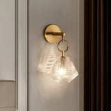 Art Deco Wall Light  Geometric Glass Shade With Brass Mount - Product showcase
