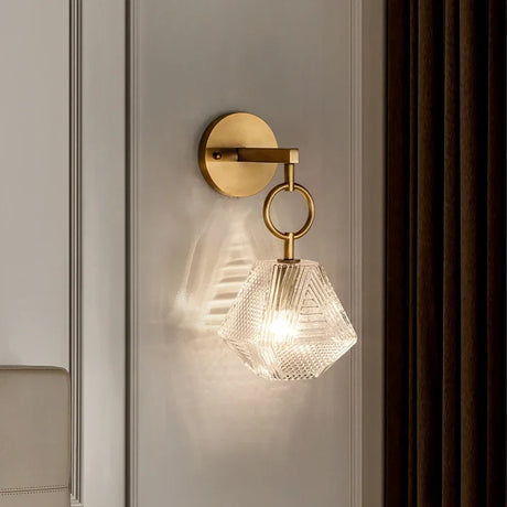 Art Deco Wall Light  Geometric Glass Shade With Brass Mount - Product showcase