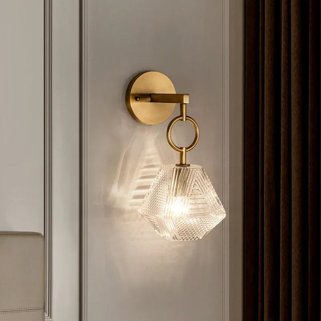 Art Deco Wall Light  Geometric Glass Shade With Brass Mount - Product showcase
