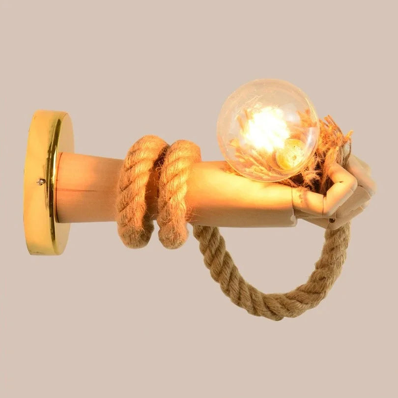 Vintage Hemp Rope Wall Light  Wooden Hand Industrial Sconce - Product example