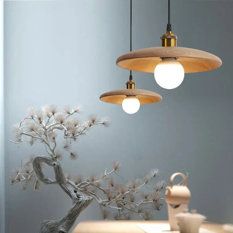 Nordic Wood Pendant Light  Natural Oak Disc Shade - Product example