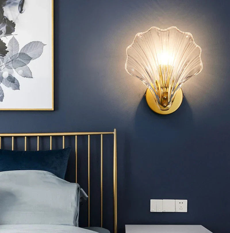 Coastal Wall Sconce  Shell-Shaped Glass Design - Detailed view