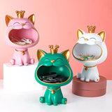 Decorative Cat Fruit Bowl  Crown Detail White Resin Design - Product detail 4