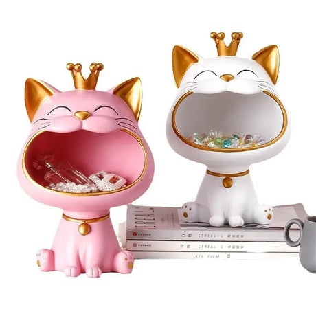Decorative Cat Fruit Bowl  Crown Detail White Resin Design - Product detail 8