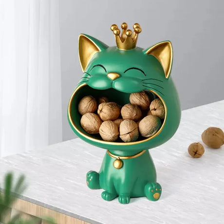 Decorative Cat Fruit Bowl  Crown Detail White Resin Design - Product detail 7