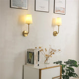 Modern Wall Sconce  Brass Arm Linen Shade - Product showcase