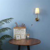 Modern Wall Sconce  Brass Arm Linen Shade - Detailed view